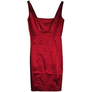 Calvin Klein Red Dress Sleeveless Pleated Fitted Cocktail Party Size 6